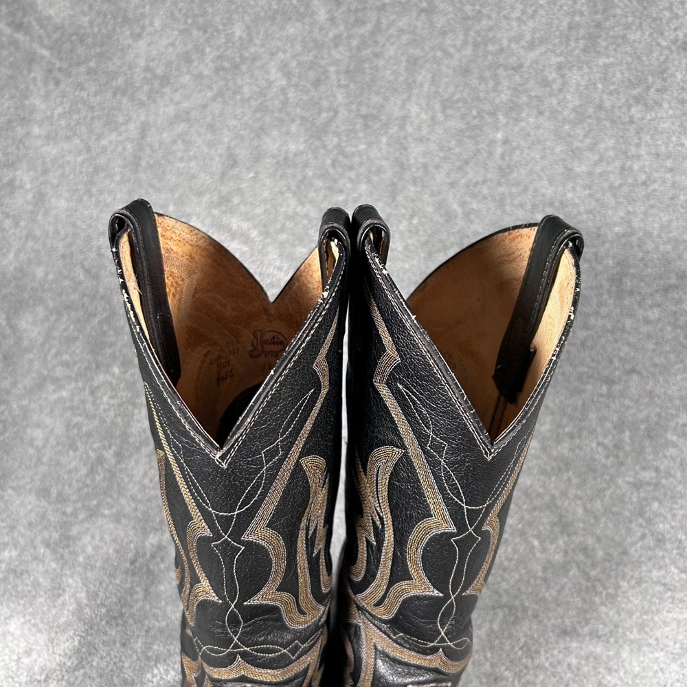 Vintage Justin Cowboy Western Boots Mens 7.5 EE Black Leather Pointed USA 1269 - Picture 4 of 16